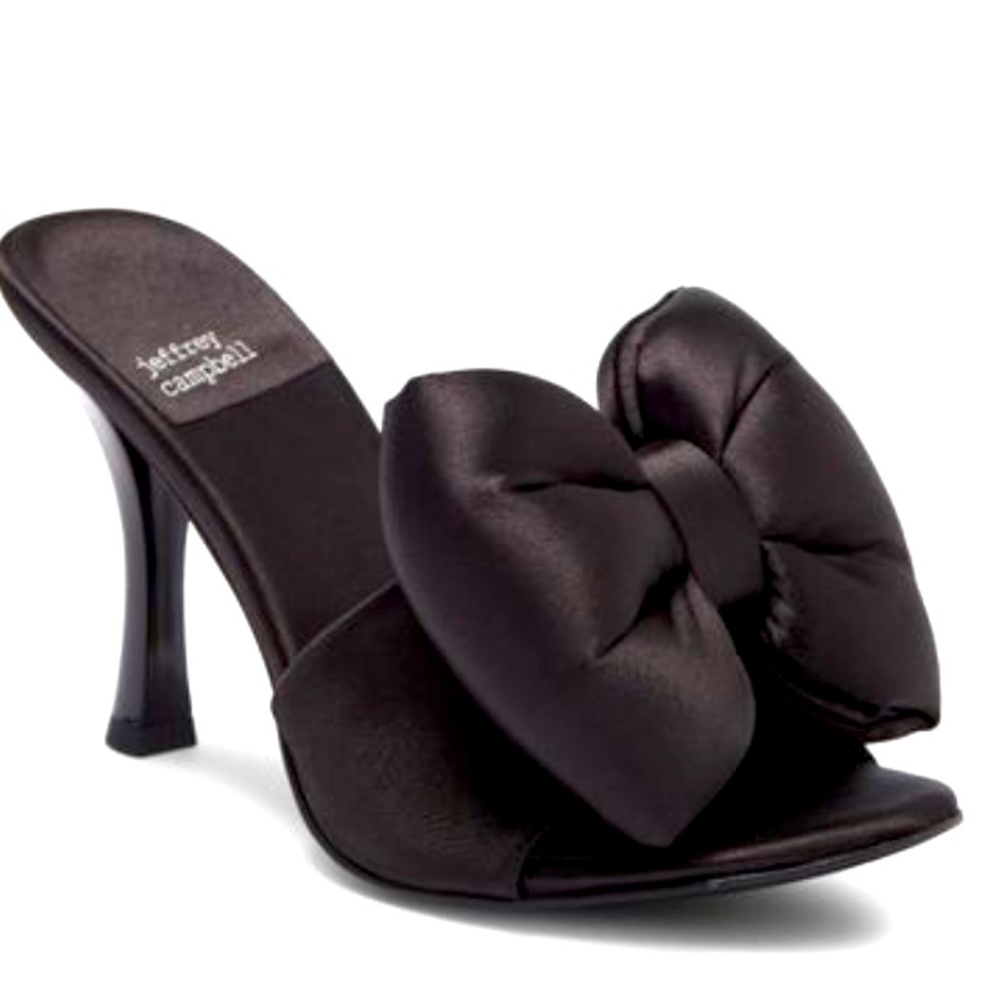 Jeffrey Campbell Black Satin Bow High Heel Mule